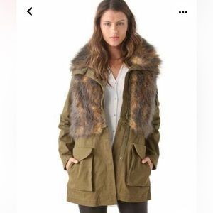 THREE FLOOR army military jacket w faux fur size 12